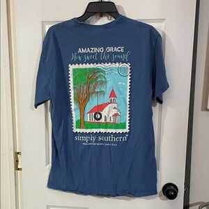 Simply Southern Blue Tee "Amazing Grace how sweet the sound. Size L